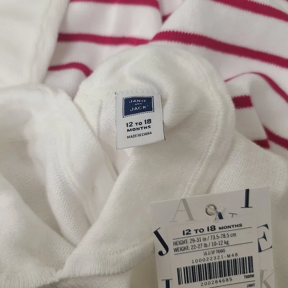 Janie and Jack Cotton White Pink Striped One Piece Knit Outfit Size 12-18 Months - Picture 6 of 6